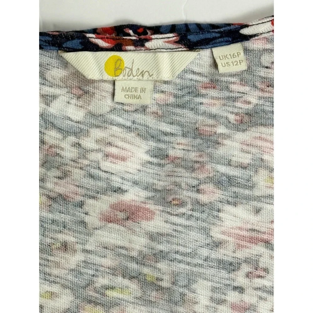 Boden Floral Cotton‎ Knit Dress Short Sleeve V-Neck Blue Red Size 12P